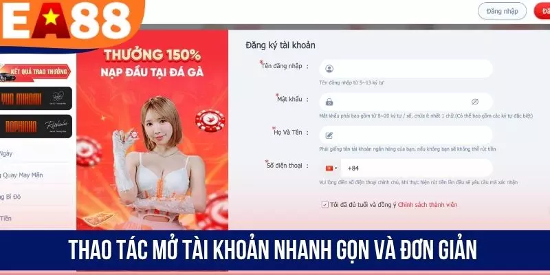 Thao tác mở tài khoản nhanh gọn và đơn giản